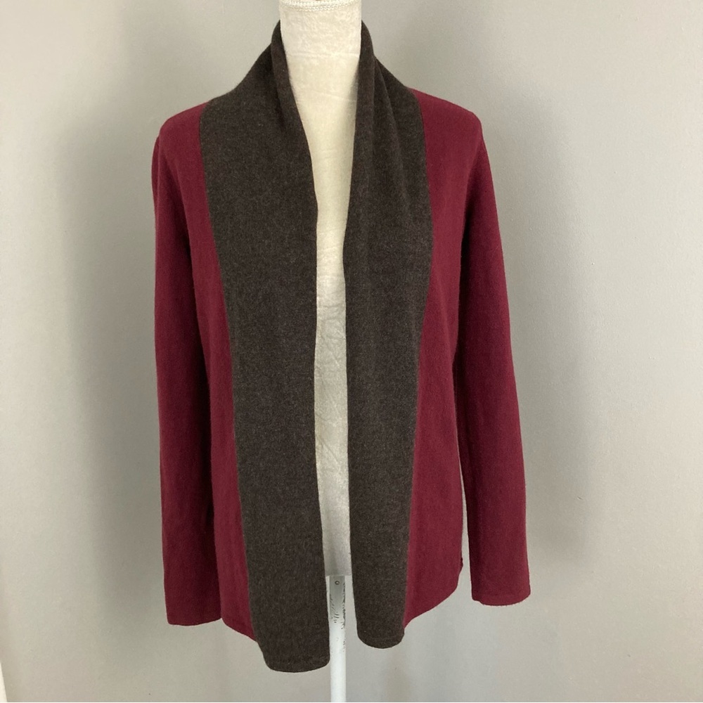 Neiman Marcus 100% cashmere sweater open front burgundy quiet luxury size S